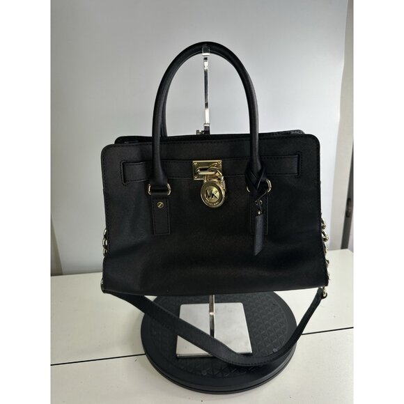 Michael Kors Hamilton Black Leather Crossbody/Tote - Picture 1 of 8